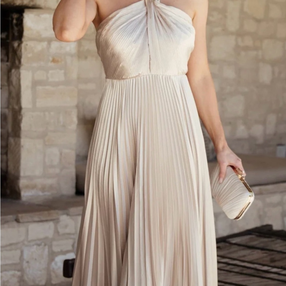 Bohme Champagne Pleated Formal Dress